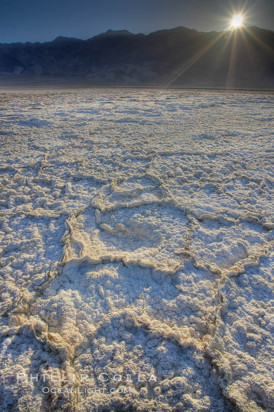 Devils Golf Course. Evaporated salt has formed into gnarled, complex crystalline shapes on the salt pan of Death Valley National Park, one of the largest salt pans in the world.  The shapes are constantly evolving as occasional floods submerge the salt concretions before receding and depositing more salt. California, USA, natural history stock photograph, photo id 20601