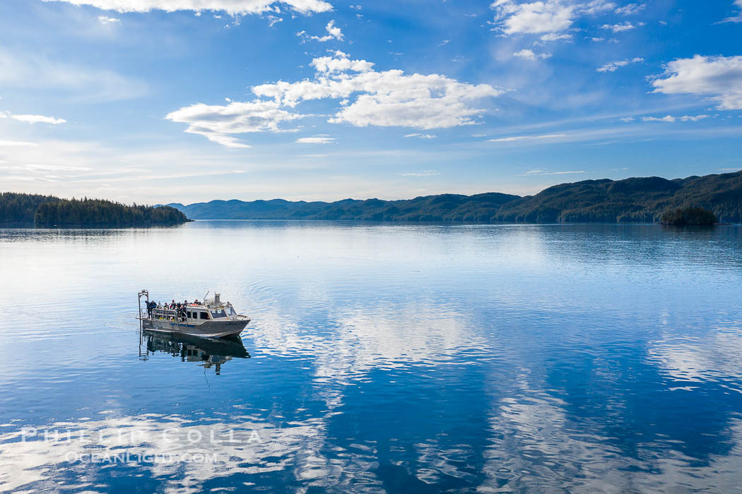 Dive Boat Hurst Island, Browning Pass, Canada, aerial photo., natural history stock photograph, photo id 35533