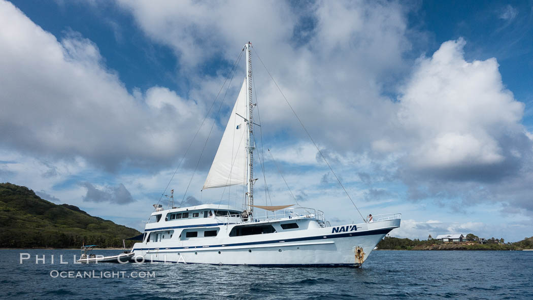 Dive Boat Naia, M/V Naia, at anchor off Wakaya Island, Fiji., natural history stock photograph, photo id 31856