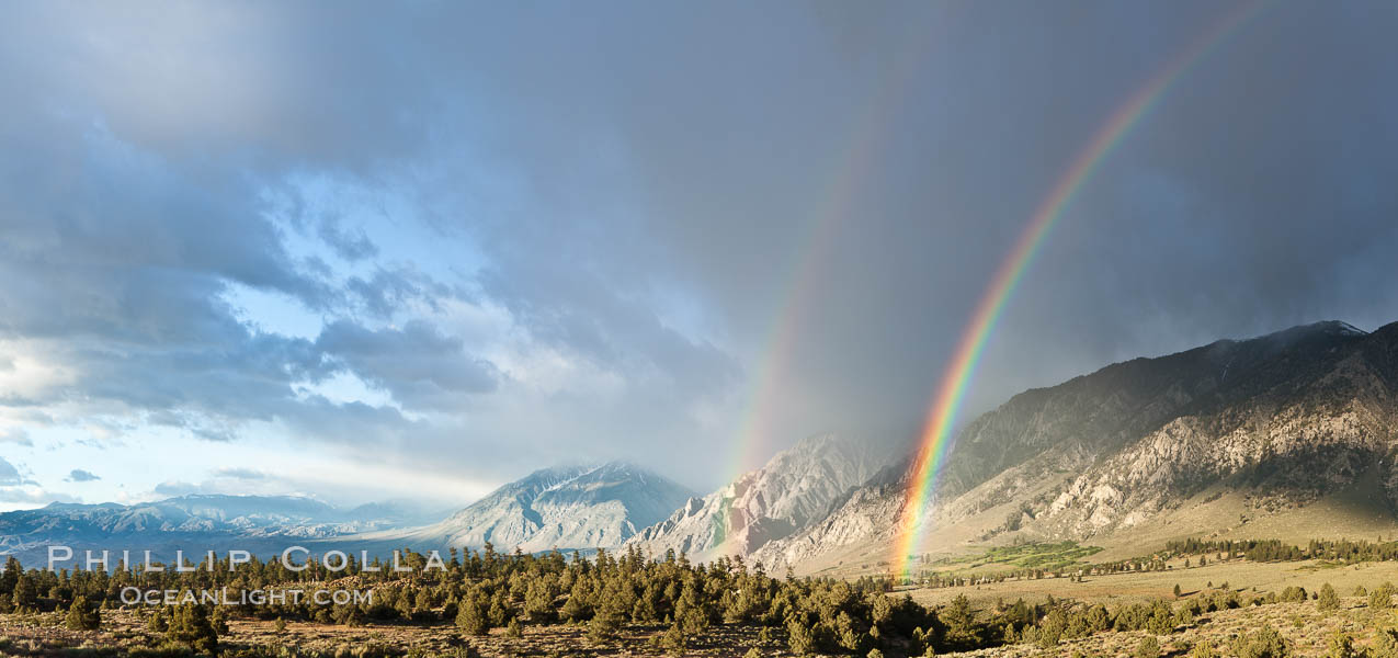 Double rainbow forms in storm clouds, over Swall Meadows and Round Valley in the Eastern Sierra Nevada. Bishop, California, USA, natural history stock photograph, photo id 26859
