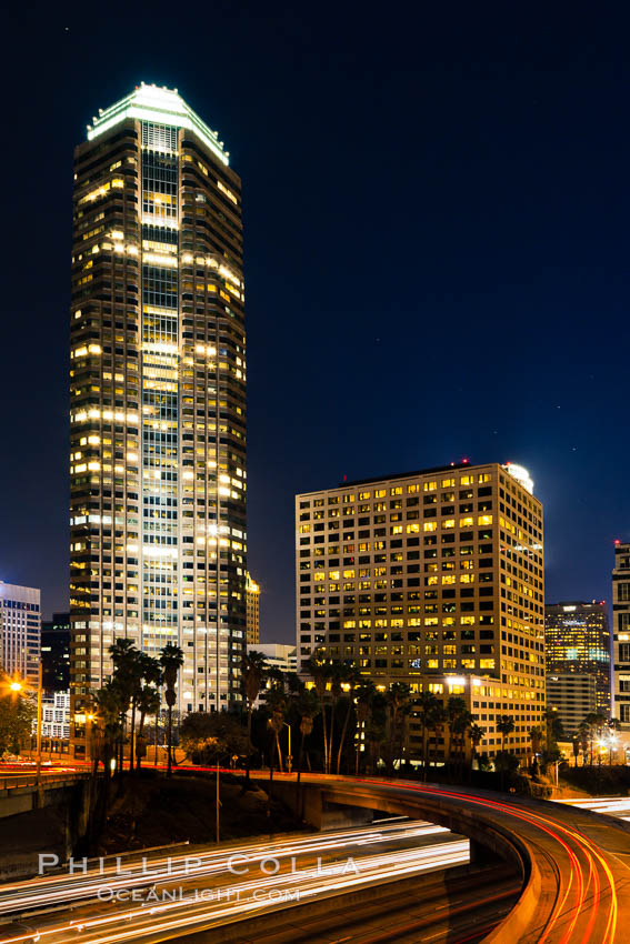 Downtown Los Angeles at night, street lights, buildings light up the night. California, USA, natural history stock photograph, photo id 27728