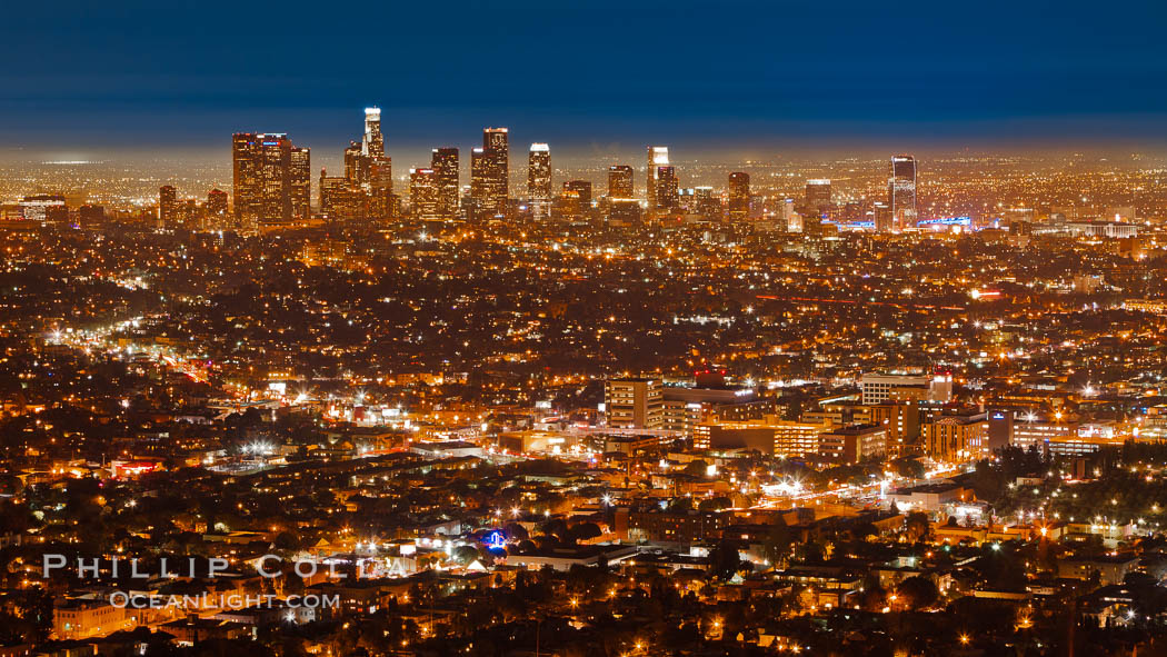 Downtown Los Angeles at night, street lights, buildings light up the night. California, USA, natural history stock photograph, photo id 27723