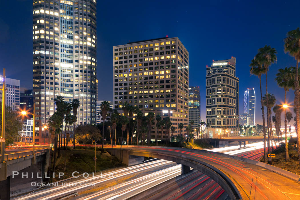 Downtown Los Angeles at night, street lights, buildings light up the night. California, USA, natural history stock photograph, photo id 27727