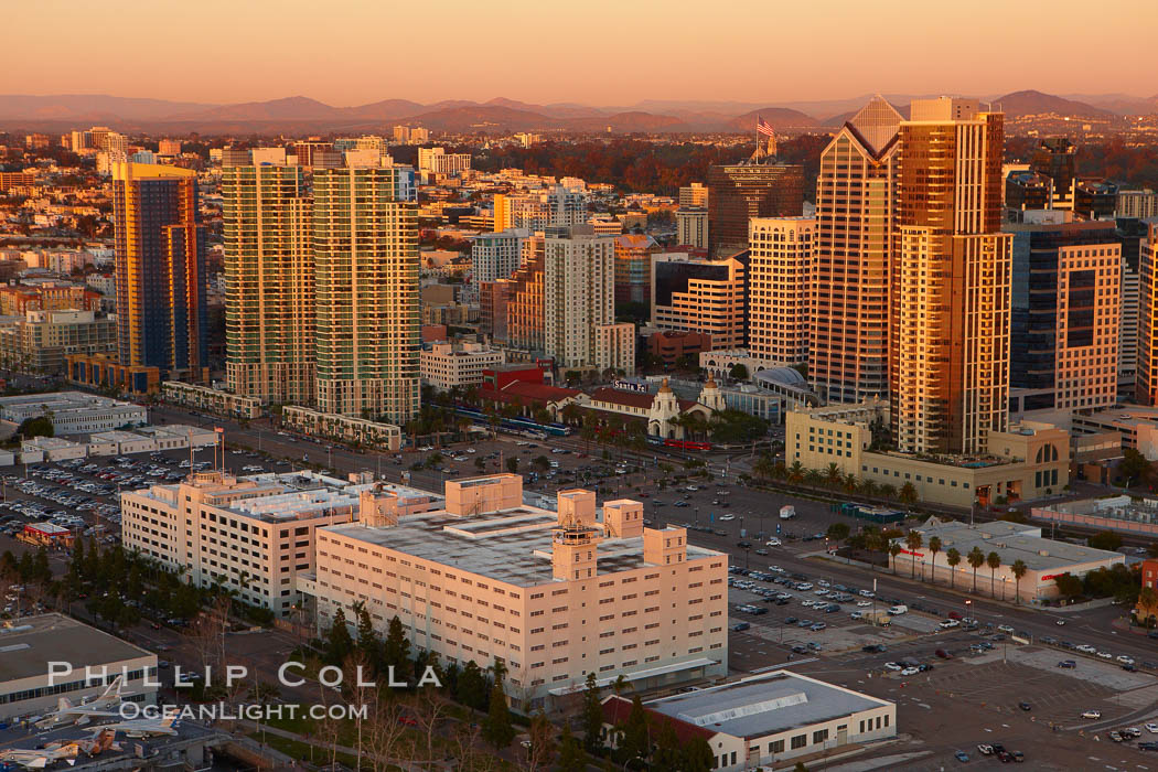 Downtown San Diego at sunset, with Pacific Highway passing through the center. California, USA, natural history stock photograph, photo id 22368