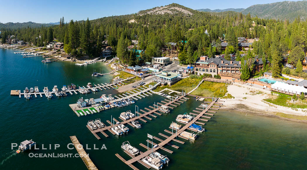 Duceys Resort at Bass Lake near Oakhurst, aerial photo. California, USA, natural history stock photograph, photo id 38252