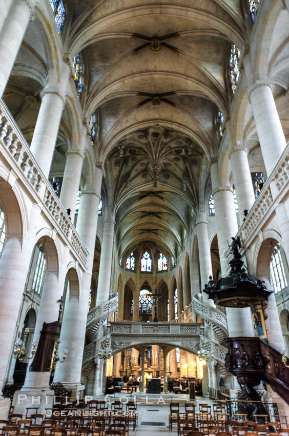 Eglise Saint-Etienne-du-Mont. Saint-Etienne-du-Mont is a church in Paris, France, located on the Montagne Sainte-Genevieve in the Ve arrondissement, near the Pantheon. It contains the shrine of St. Genevieve, the patron saint of Paris., natural history stock photograph, photo id 28258