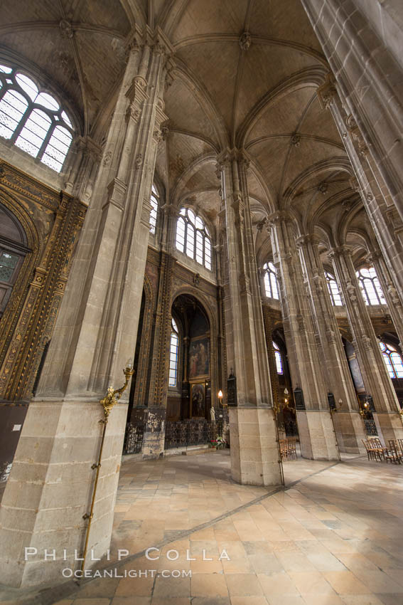 Eglise Saint-Eustache. The Church of St Eustace, Paris a church in the 1st arrondissement of Paris. Situated at the entrance to Paris's ancient markets (Les Halles) and the beginning of rue Montorgueil, St Eustace's is considered a masterpiece of late Gothic architecture. France, natural history stock photograph, photo id 28134