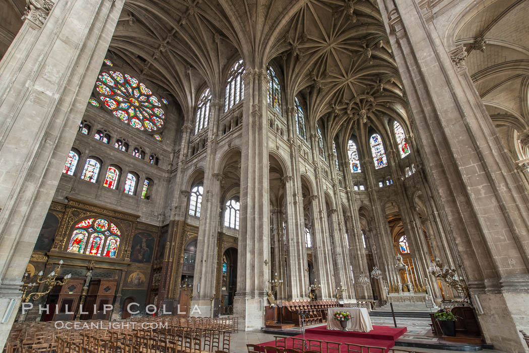 Eglise Saint-Eustache. The Church of St Eustace, Paris a church in the 1st arrondissement of Paris. Situated at the entrance to Paris's ancient markets (Les Halles) and the beginning of rue Montorgueil, St Eustace's is considered a masterpiece of late Gothic architecture. France, natural history stock photograph, photo id 28135