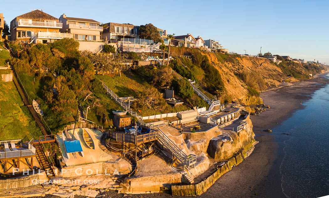 Encinitas coastline with seawalls and stairs, aerial photo. California, USA, natural history stock photograph, photo id 38240