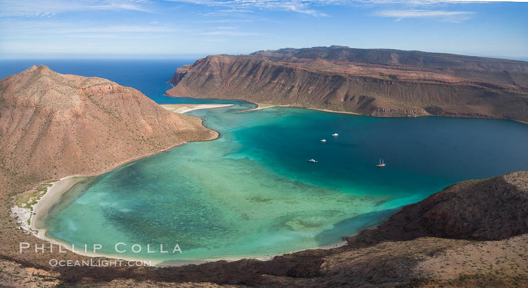 Ensenada de la Partida, Isla Partida and Isla Espiritu Santo, Sea of Cortez, aerial photo. Baja California, Mexico, natural history stock photograph, photo id 32463