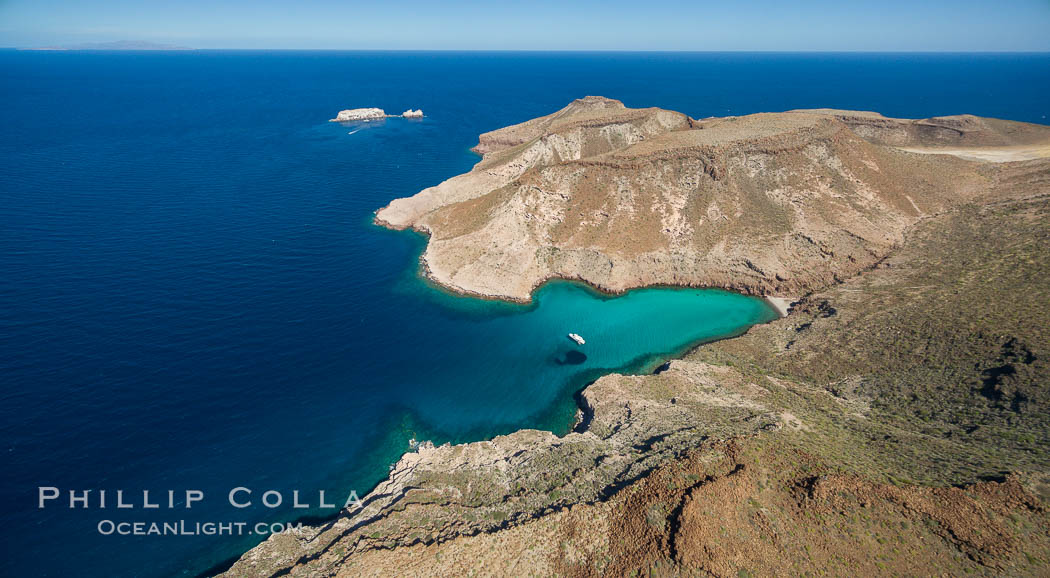 Ensenada el Embudo, Los Islotes in the distance, Aerial Photo, Isla Partida, Sea of Cortez. Baja California, Mexico, natural history stock photograph, photo id 32446