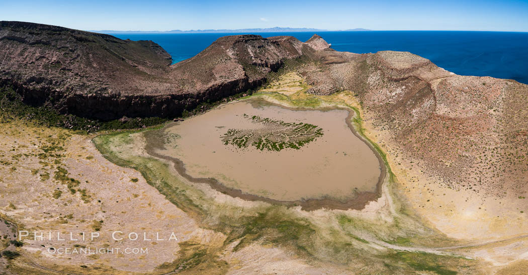 Ephemeral Lake atop Summit Mesa, Isla Partida, aerial view, Sea of Cortez, Baja California. Mexico, natural history stock photograph, photo id 33776