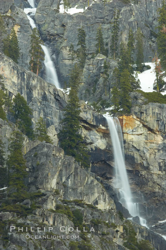 An ephemeral waterfall on the west side of Sentinel Rock.  This fall only flows during years of exceptional snow and rainfall. Yosemite National Park, California, USA, natural history stock photograph, photo id 12658
