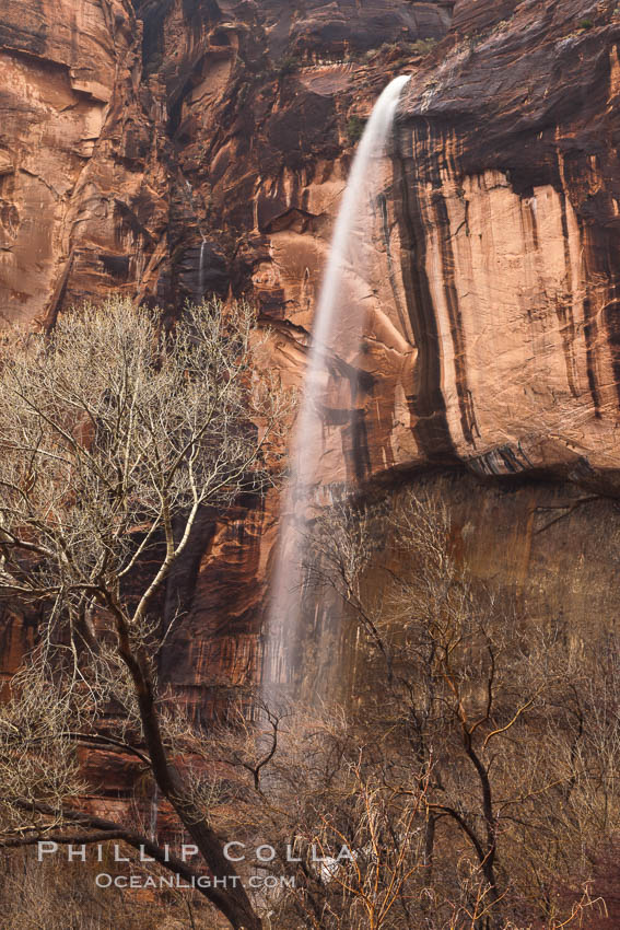 An ephemeral waterfall in Zion Canyon.  In a few hours this waterfall will cease only to return with the next rainstorm. Zion National Park, Utah, USA, natural history stock photograph, photo id 26634