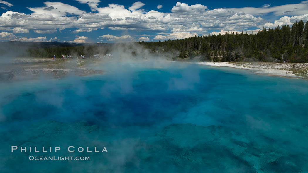 Excelsior Geyser, now dormant, was formerly the worlds largest geyser. It still produces immense runoff into the Firehole River: 4,500 gallons per minute, or 6 million gallons per day. It is located in Midway Geyser Basin. Yellowstone National Park, Wyoming, USA, natural history stock photograph, photo id 26953