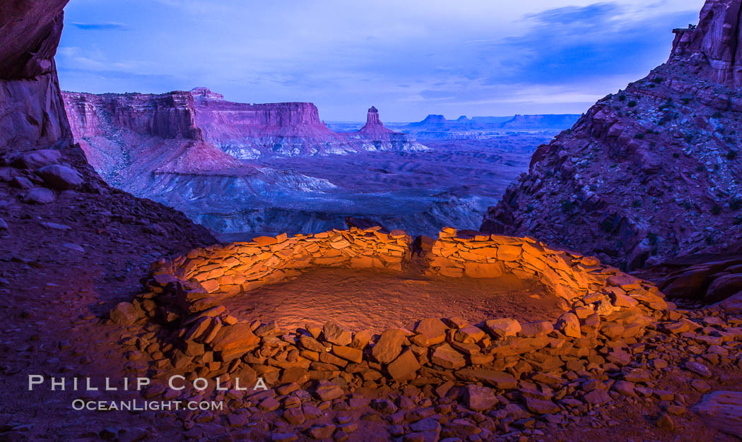 False Kiva at Sunset, Canyonlands National Park, Utah. USA, natural history stock photograph, photo id 28017