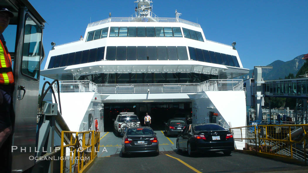 Ferry to Vancouver Island, cars loading at Horseshoe Bay. British Columbia, Canada, natural history stock photograph, photo id 21188