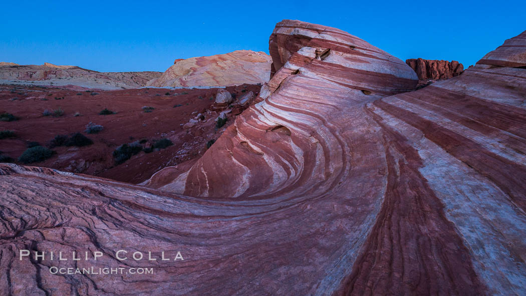 The Fire Wave at night, lit by the light of the moon. Valley of Fire State Park, Nevada, USA, natural history stock photograph, photo id 28434