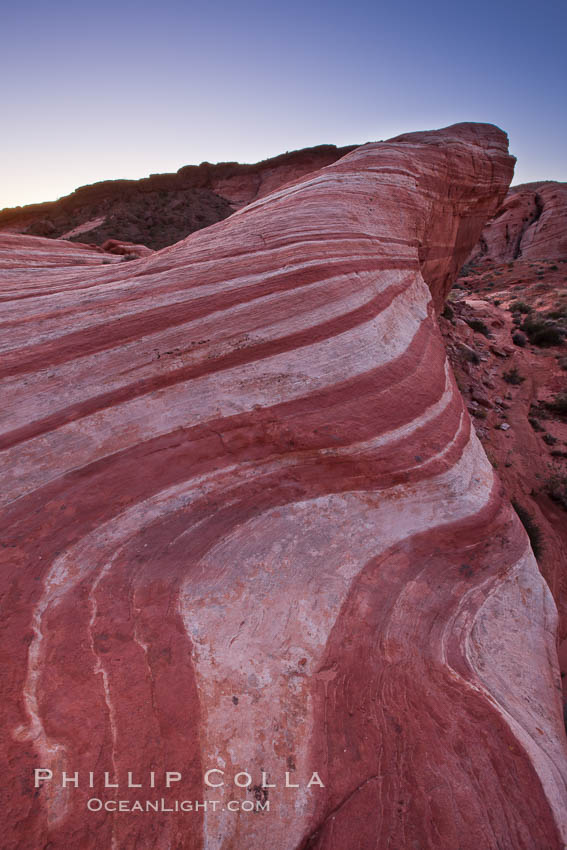 The Fire Wave, a beautiful sandstone formation exhibiting dramatic striations, striped layers in the geologic historical record. Valley of Fire State Park, Nevada, USA, natural history stock photograph, photo id 26517