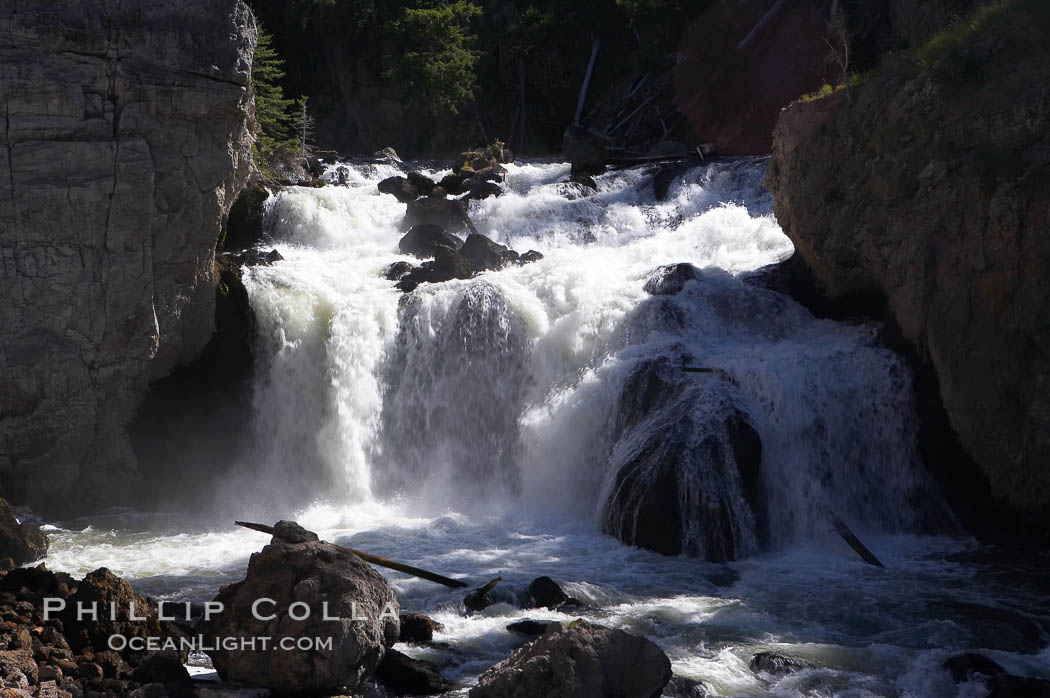 Firehole Falls drops 40 feet in the narrow Firehole Canyon. Yellowstone National Park, Wyoming, USA, natural history stock photograph, photo id 13310