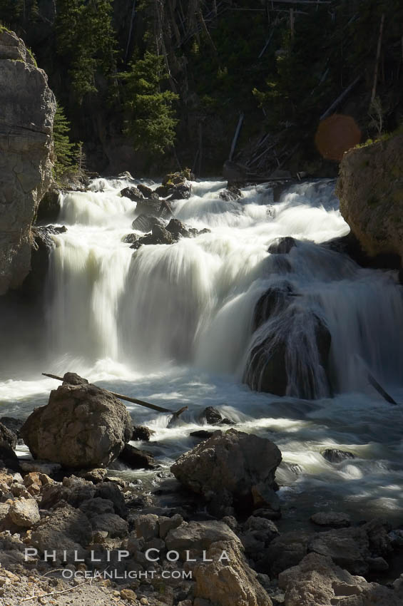 Firehole Falls drops 40 feet in the narrow Firehole Canyon. Yellowstone National Park, Wyoming, USA, natural history stock photograph, photo id 13312