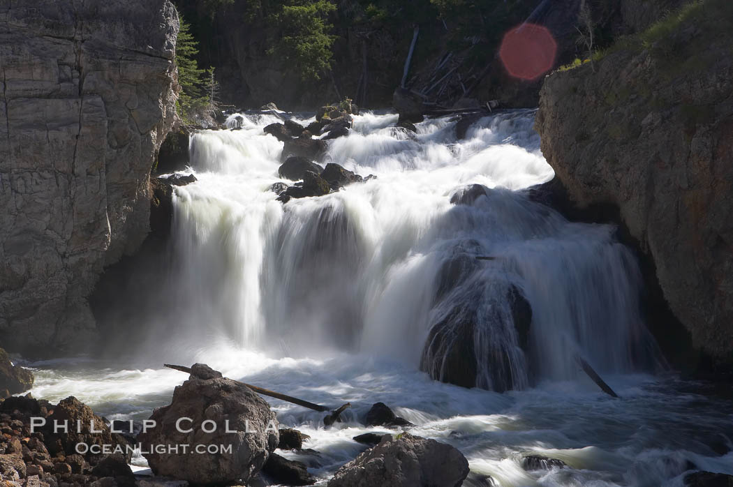 Firehole Falls drops 40 feet in the narrow Firehole Canyon. Yellowstone National Park, Wyoming, USA, natural history stock photograph, photo id 13309