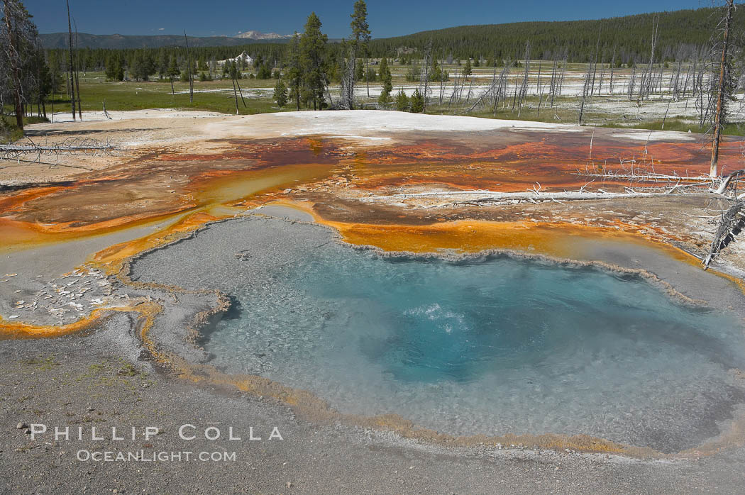 Firehole Spring bubbles and splashes continuously as superheated steam rises through the pool.  Firehole Spring is located along Firehole Lake Drive. Lower Geyser Basin, Yellowstone National Park, Wyoming, USA, natural history stock photograph, photo id 13537