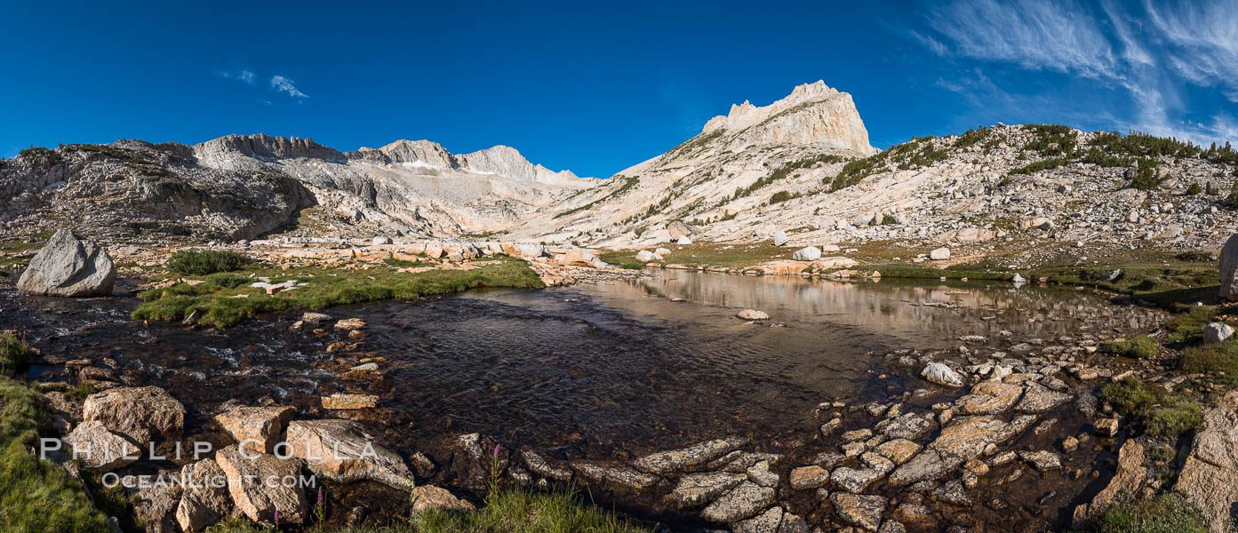 First View of Conness Lakes Basin with Mount Conness (12589' center) and North Peak (12242', right), Hoover Wilderness. California, USA, natural history stock photograph, photo id 31058