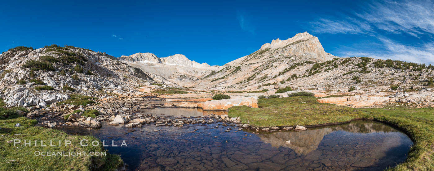 First View of Conness Lakes Basin with Mount Conness (12589' center) and North Peak (12242', right), Hoover Wilderness. California, USA, natural history stock photograph, photo id 31057