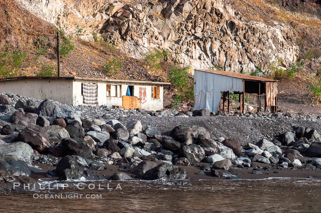 Fishing shack and Mexican naval outpost near Spanish Cove, north end of Guadalupe Island (Isla Guadalupe). Baja California, Mexico, natural history stock photograph, photo id 09725