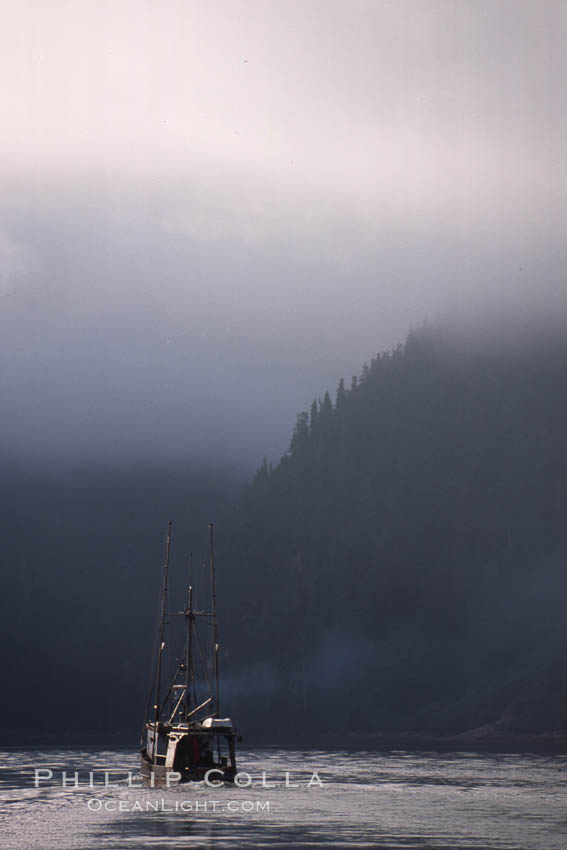 Fishing boat and clearing mist, Baranof Warm Springs. Baranof Island, Alaska, USA, natural history stock photograph, photo id 04586