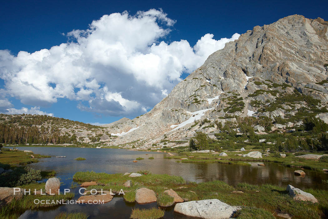 Fletcher Peak (11407') rises above Fletcher Lake (10174'), near Vogelsang High Sierra Camp in Yosemite's high country. Yosemite National Park, California, USA, natural history stock photograph, photo id 23208