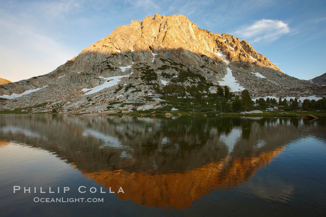 Fletcher Peak (11407') rises above Fletcher Lake (10174'), near Vogelsang High Sierra Camp in Yosemite's high country. Yosemite National Park, California, USA, natural history stock photograph, photo id 23213