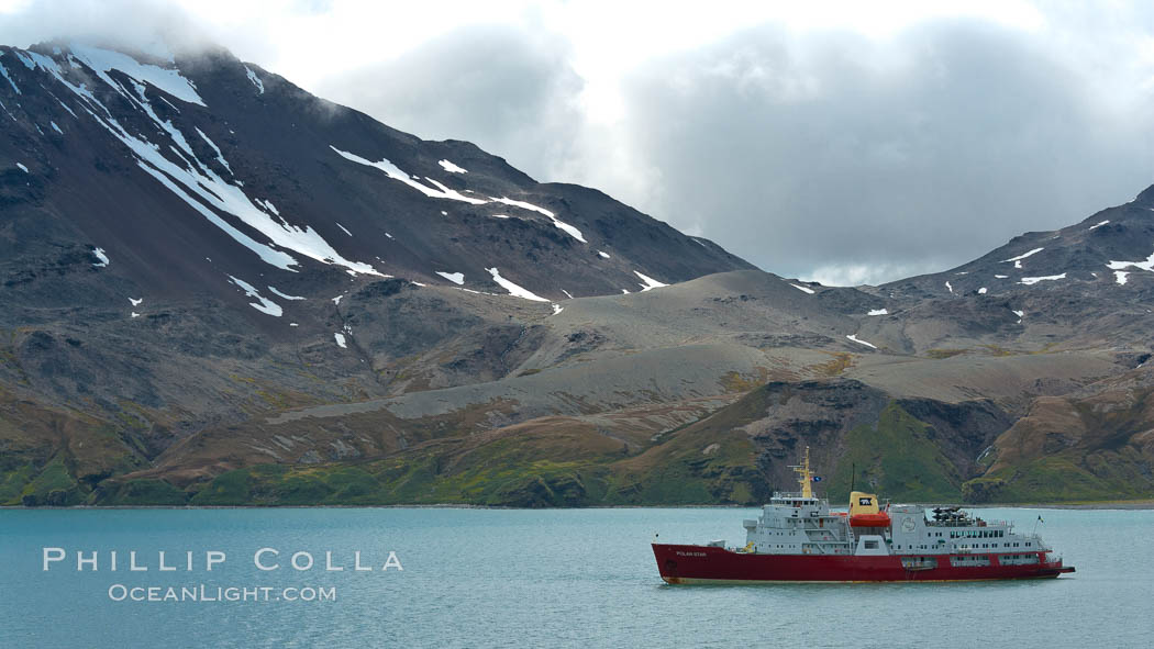 Fortuna Bay, with icebreaker M/V Polar Star at anchor. South Georgia Island, natural history stock photograph, photo id 24596