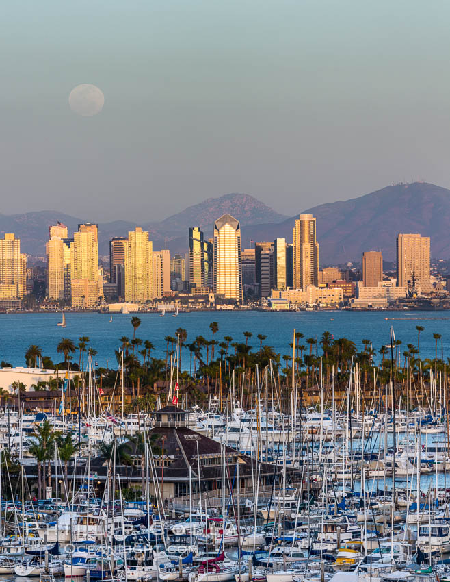Full Moon over San Diego City Skyline, viewed from Point Loma. California, USA, natural history stock photograph, photo id 29115