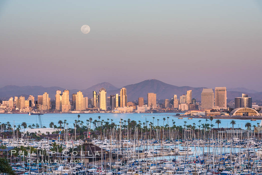 Full Moon over San Diego City Skyline, viewed from Point Loma. California, USA, natural history stock photograph, photo id 29117