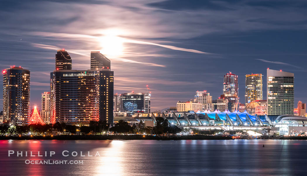 Full Moon over San Diego City Skyline, San Diego Convention Center