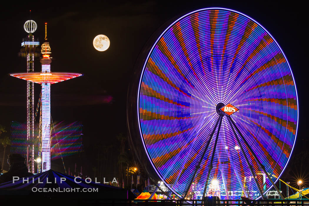 Full moon rising at night over the San Diego County Fair.  Del Mar Fair at night. California, USA, natural history stock photograph, photo id 31029