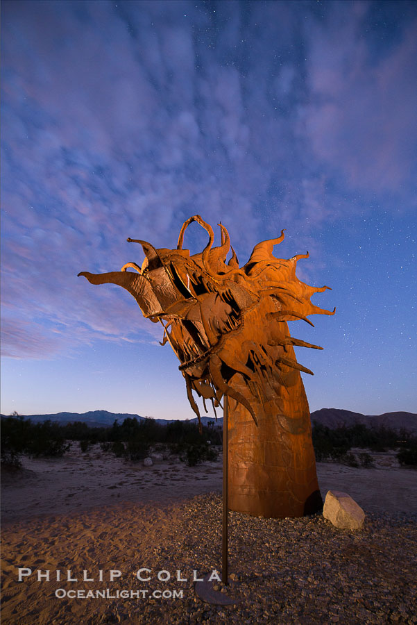 350-foot long sea serpent, a work of art in Borrego Springs by Ricardo Breceda, sunset, Galleta Meadows., natural history stock photograph, photo id 28814