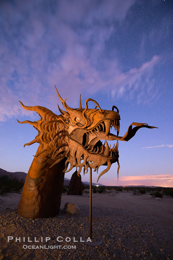 350-foot long sea serpent, a work of art in Borrego Springs by Ricardo Breceda, sunset, Galleta Meadows., natural history stock photograph, photo id 28815