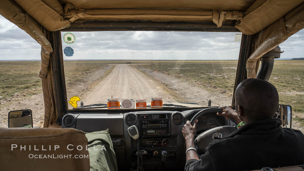 Game drive with safari guide, Amboseli National Park, Kenya., natural history stock photograph, photo id 29493