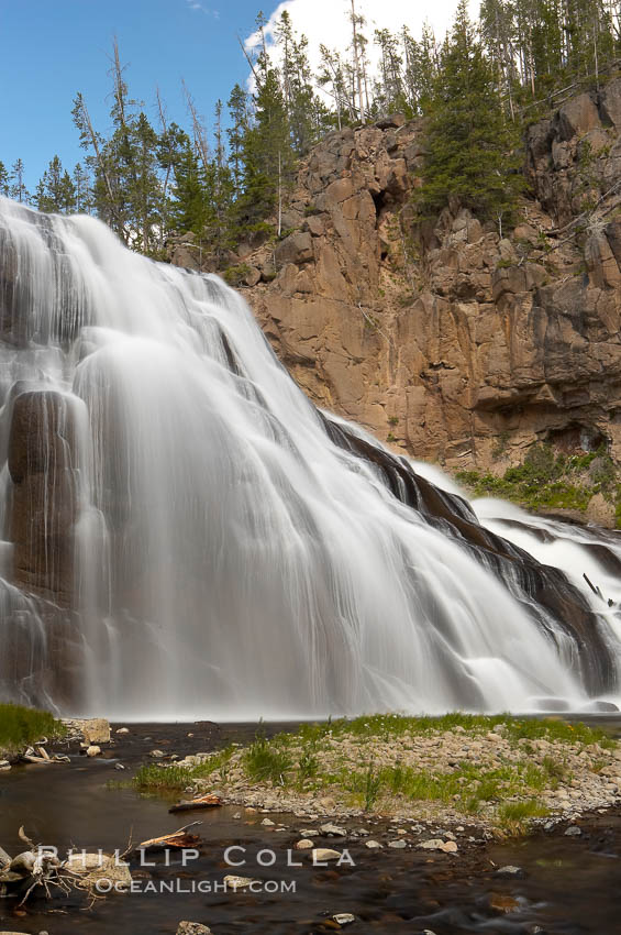 Gibbon Falls drops 80 feet through a deep canyon formed by the Gibbon River. Although visible from the road above, the best vantage point for viewing the falls is by hiking up the river itself. Yellowstone National Park, Wyoming, USA, natural history stock photograph, photo id 13278