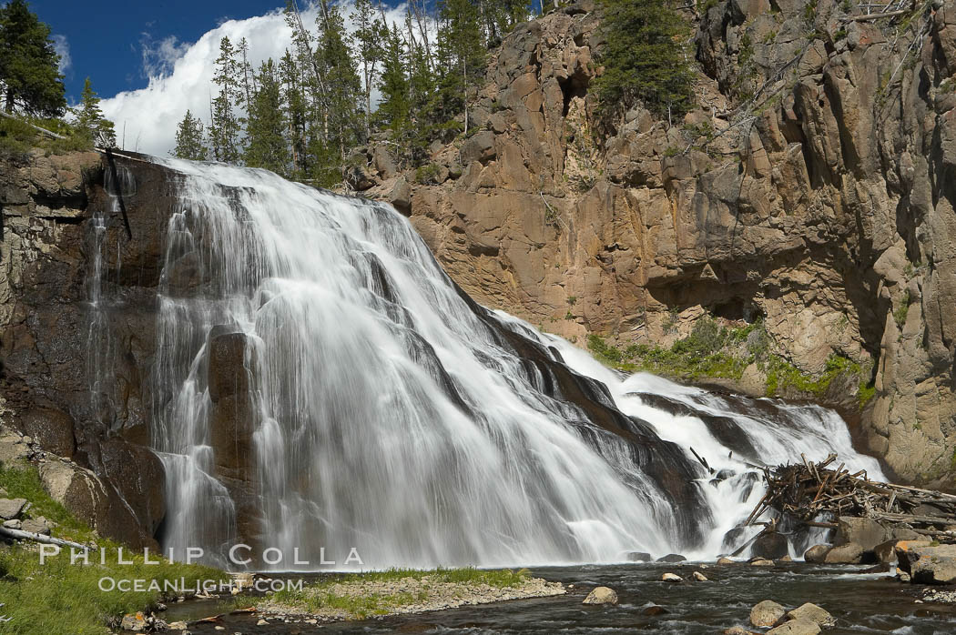 Gibbon Falls drops 80 feet through a deep canyon formed by the Gibbon River. Although visible from the road above, the best vantage point for viewing the falls is by hiking up the river itself. Yellowstone National Park, Wyoming, USA, natural history stock photograph, photo id 13286