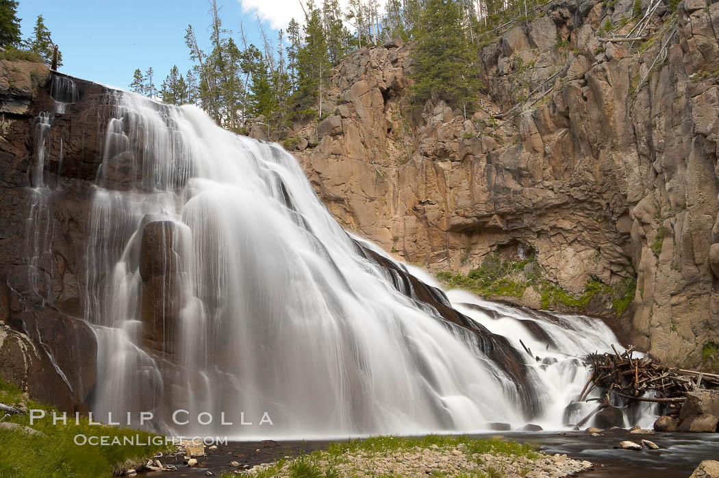 Gibbon Falls drops 80 feet through a deep canyon formed by the Gibbon River. Although visible from the road above, the best vantage point for viewing the falls is by hiking up the river itself. Yellowstone National Park, Wyoming, USA, natural history stock photograph, photo id 13277