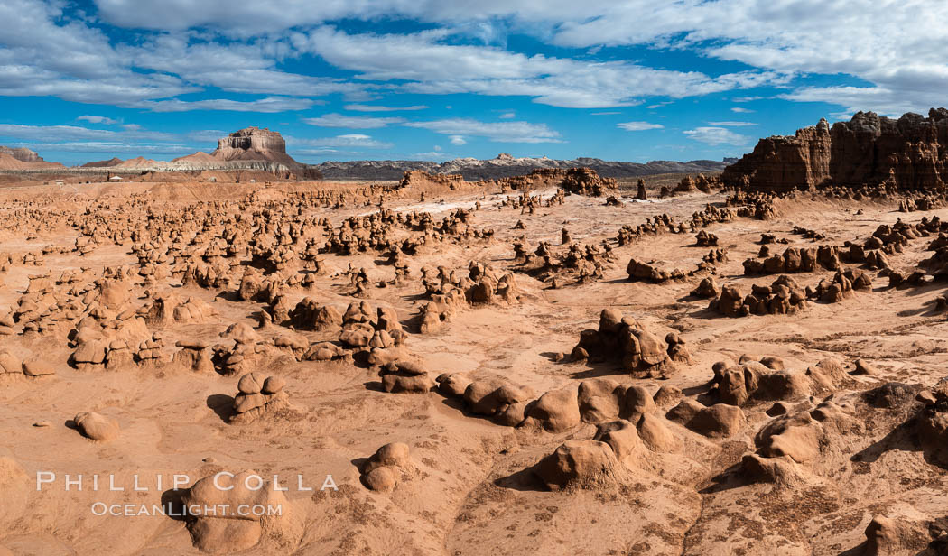 Hoodoos in Goblin Valley State Park. The "goblins" are technically known as hoodoos, formed through the gradual erosion of Entrada sandstone deposited 170 millions years ago. Utah, USA, natural history stock photograph, photo id 38066