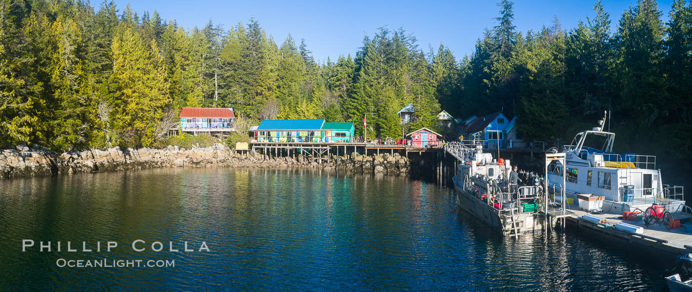 Gods Pocket Resort, on Hurst Island, part of Gods Pocket Provincial Park, aerial photo. British Columbia, Canada, natural history stock photograph, photo id 34482