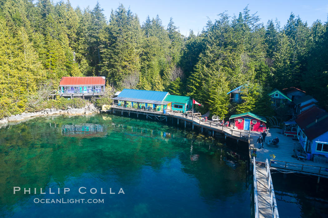 Gods Pocket Resort, on Hurst Island, part of Gods Pocket Provincial Park, aerial photo. British Columbia, Canada, natural history stock photograph, photo id 34483