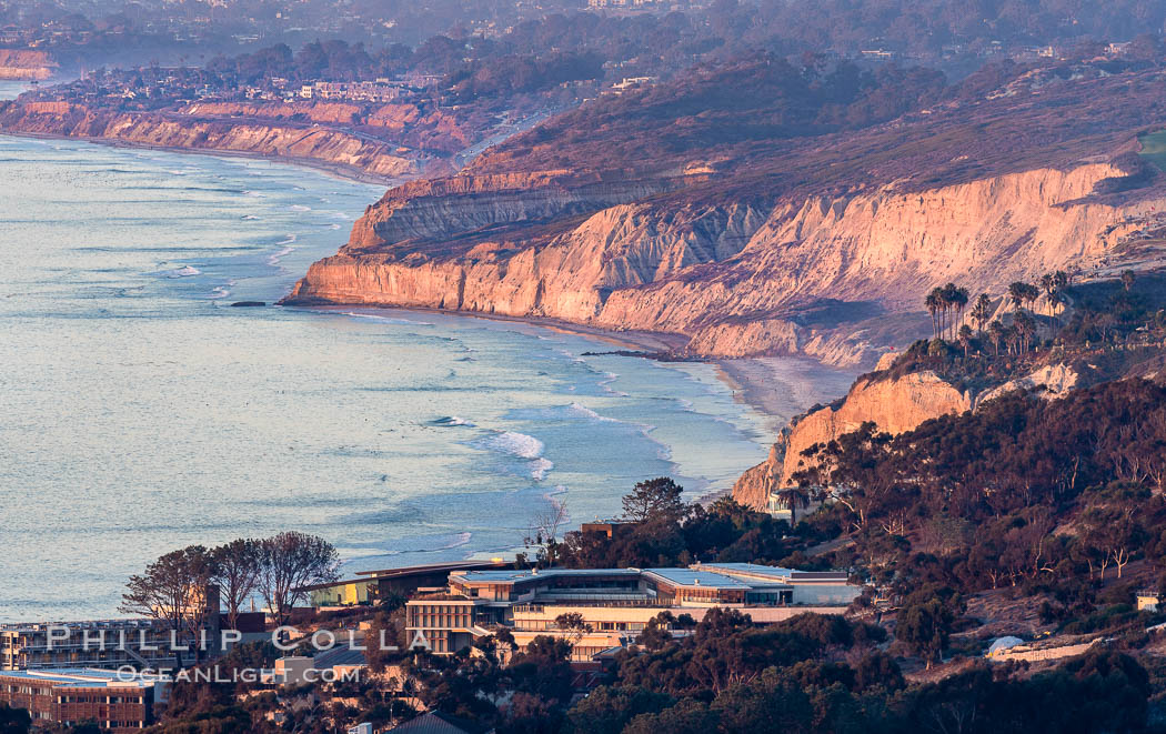 La Jolla Shores Coastline and Scripps Pier, Blacks Beach and Torrey Pines, from Mount Soledad, sunset. California, USA, natural history stock photograph, photo id 37494