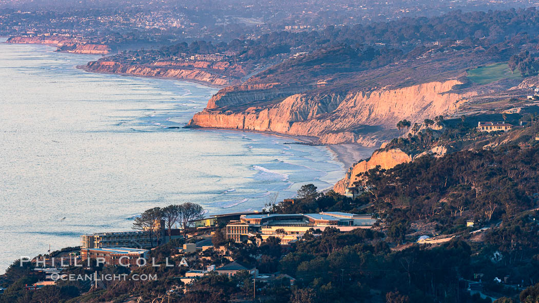 La Jolla Shores Coastline and Scripps Pier, Blacks Beach and Torrey Pines, from Mount Soledad, sunset., natural history stock photograph, photo id 37493