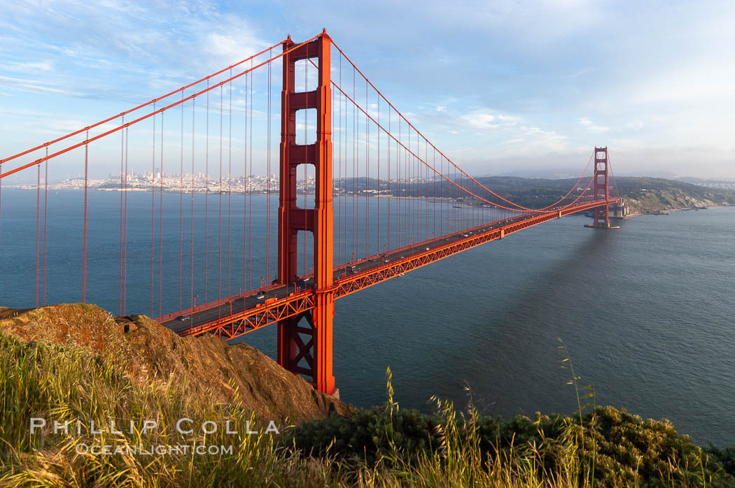 Golden Gate Bridge, viewed from the Marin Headlands with the city of San Francisco in the distance.  Late afternoon. California, USA, natural history stock photograph, photo id 09046